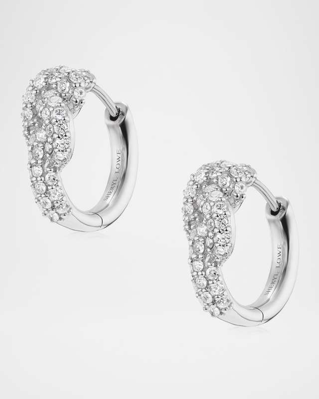 Sterling Silver Diamond Love Knot Huggie Earrings